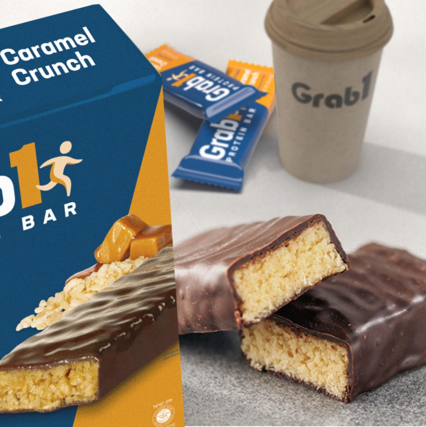 GRAB1 Protein Bars, Caramel Crunch, Low Calorie, 10 Bars (2 Pack)