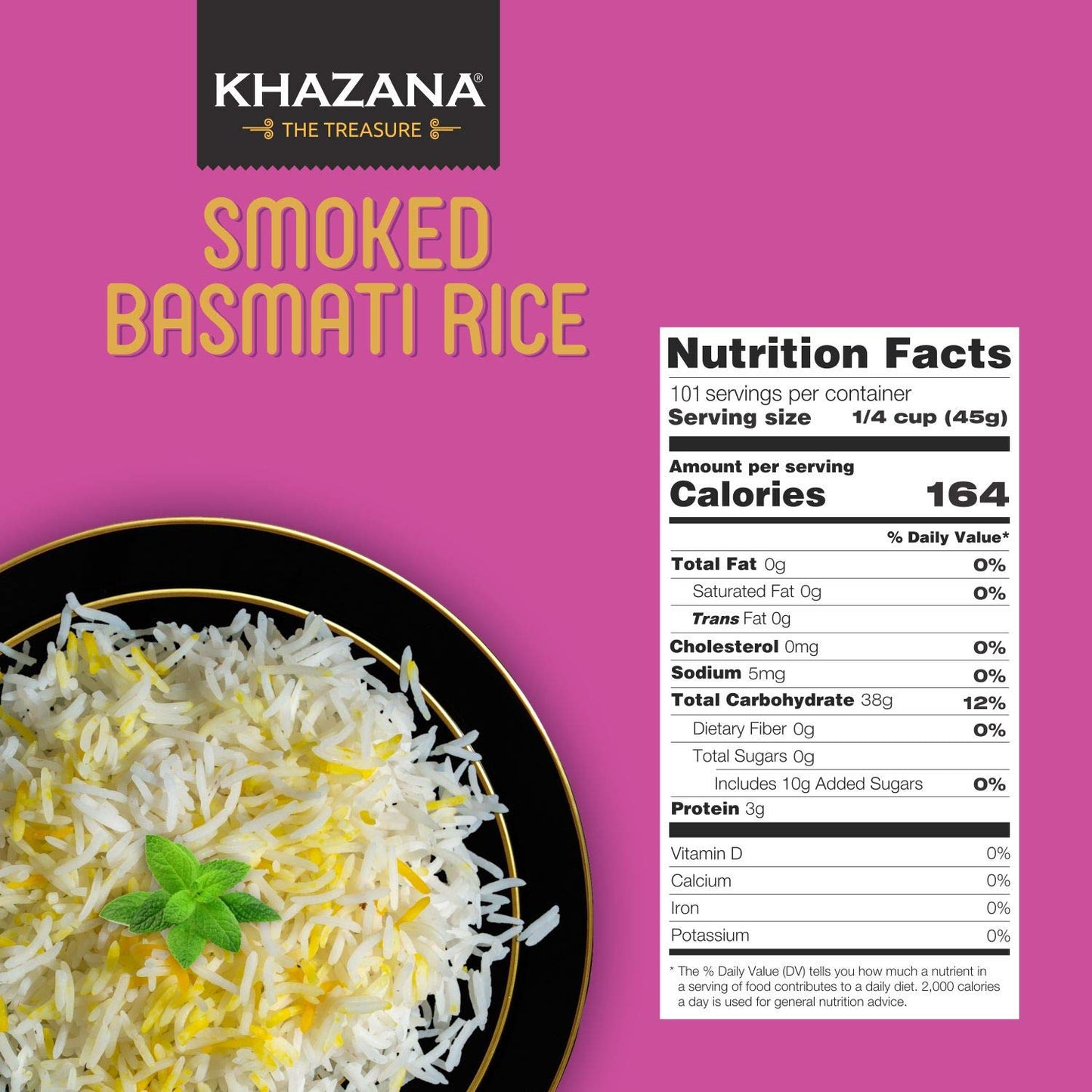 Khazana Authentic Smoked Basmati Rice, Aromatic Indian Grain, Non-GMO, Gluten Free, 10 lb Bag
