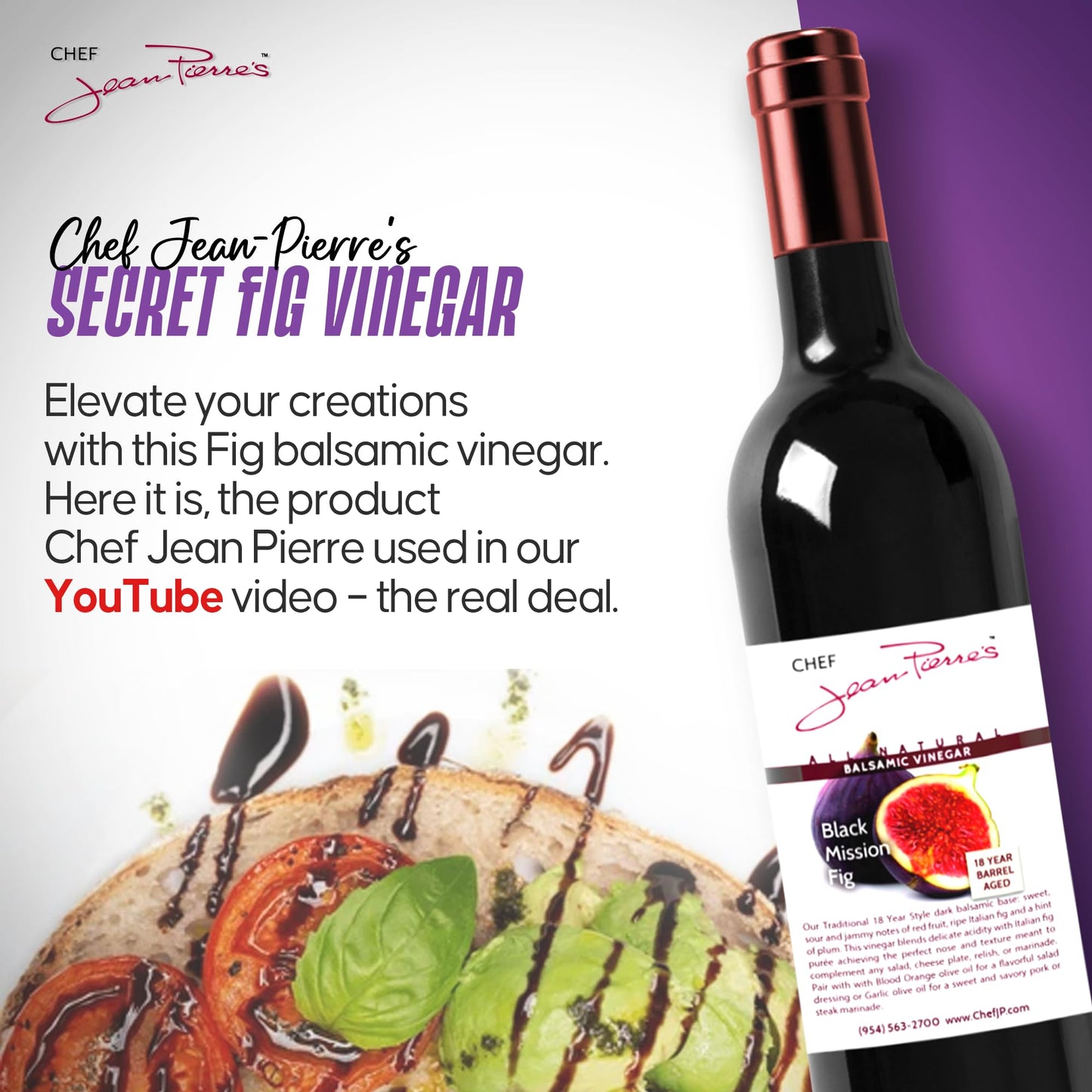 Chef Jean Pierres Balsamic Vinegar - Rich Black Mission Fig Flavor, 750ml (25oz), 18-Year Barrel Aged