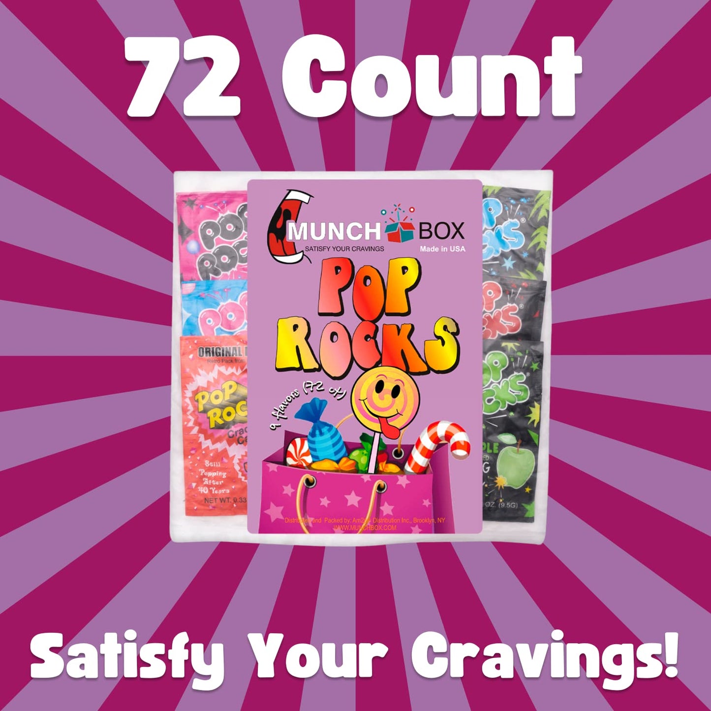 Munchbox Pop Rocks Candies - 72 Count Bulk Pack - Assorted Flavors - Individually Wrapped - Blue