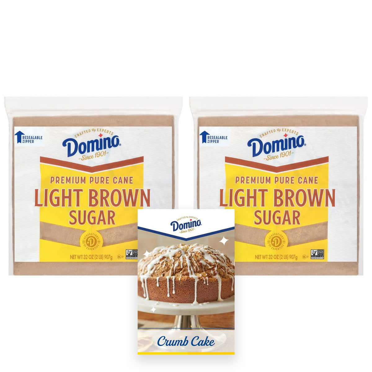 Domino Light Brown Sugar, 2 lb Zipper Bag (2-Pack) - Ideal Sugar for Baking and Desserts - Includes Bonus Recipe Card