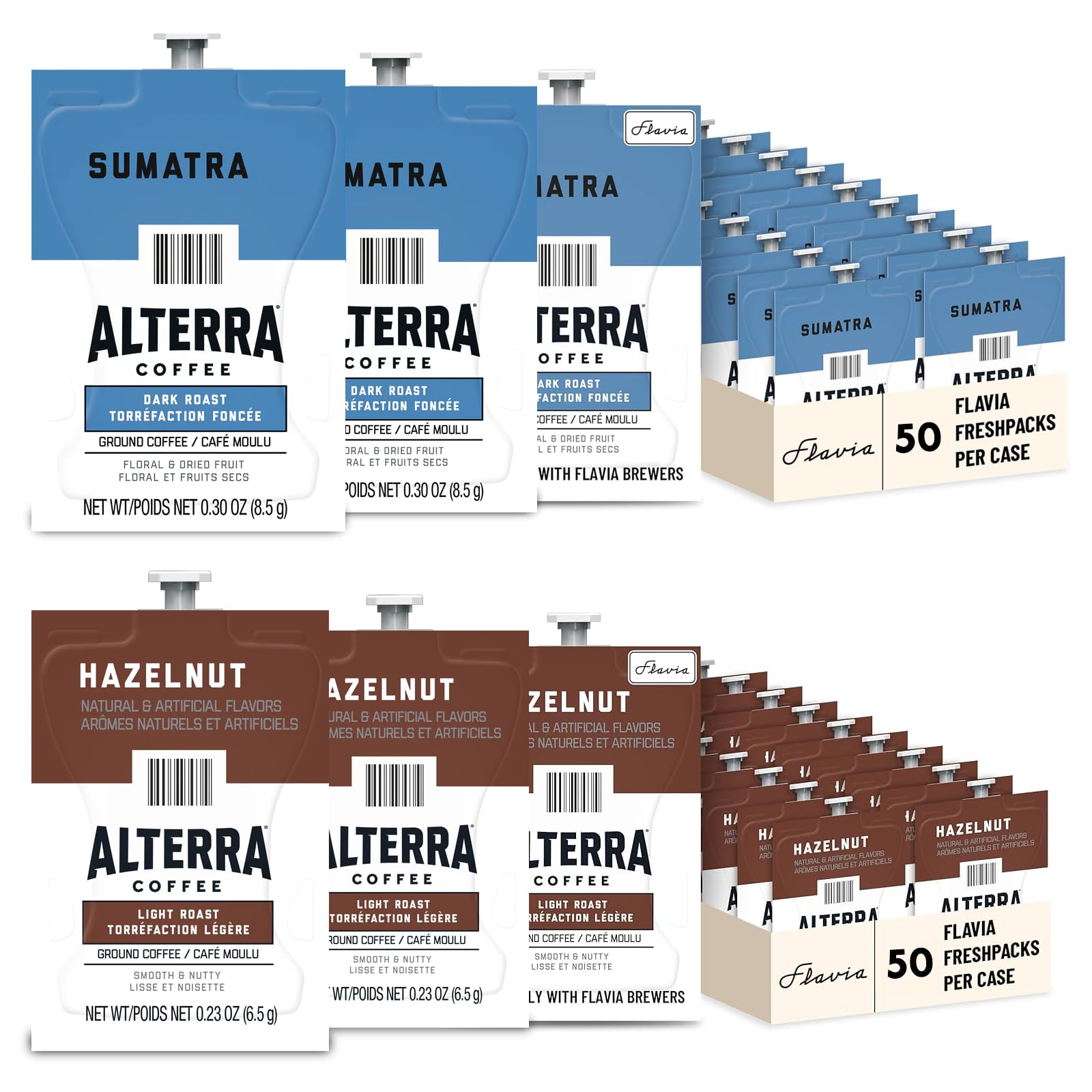 Lavazza Flavia 100-Count Freshpack Assortment - Sumatra Indonesian Dark Roast And Hazelnut Flavored Single-Serve Coffee Packs (50 Each)