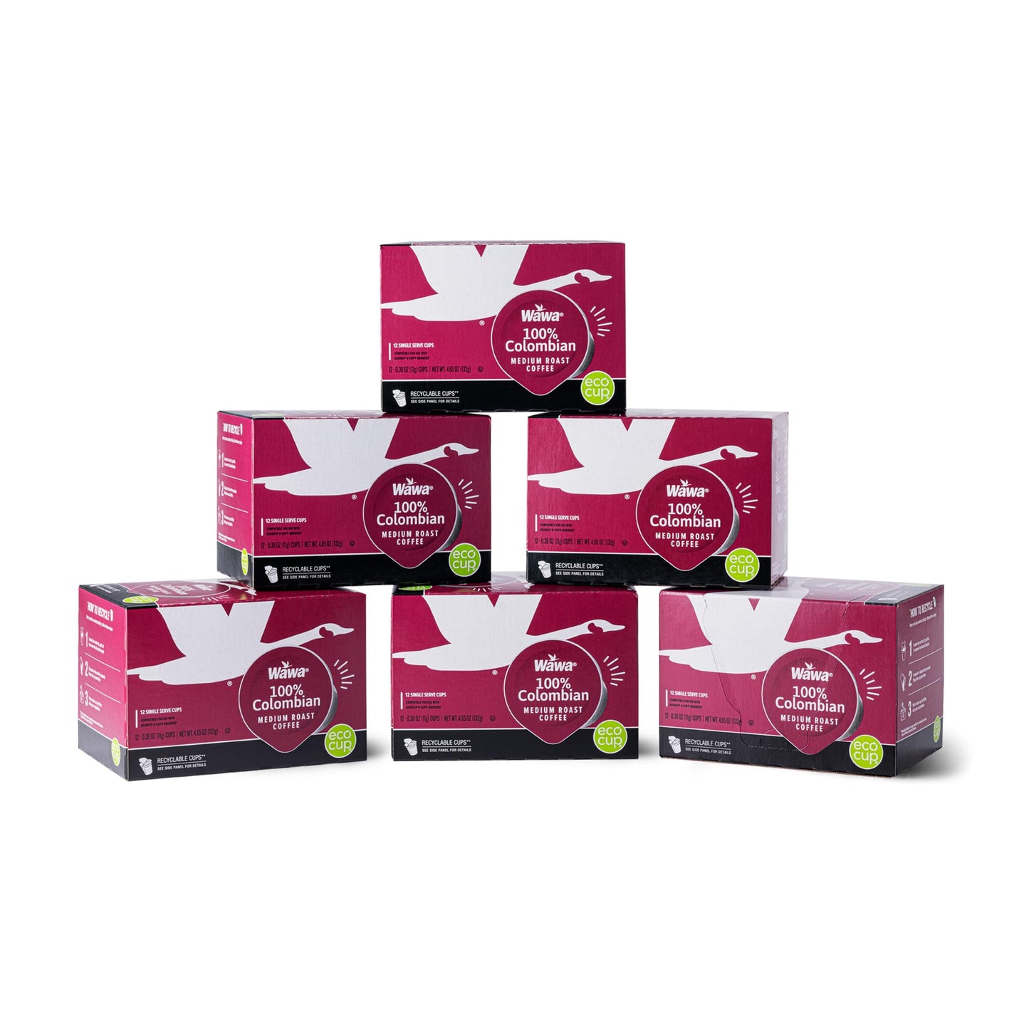 WAWA Colombian Medium Roast Coffee Pods, 72 Single Serve Pods in 6 Boxes, Chocolate & Fruit Notes, 100% Responsibly Sourced