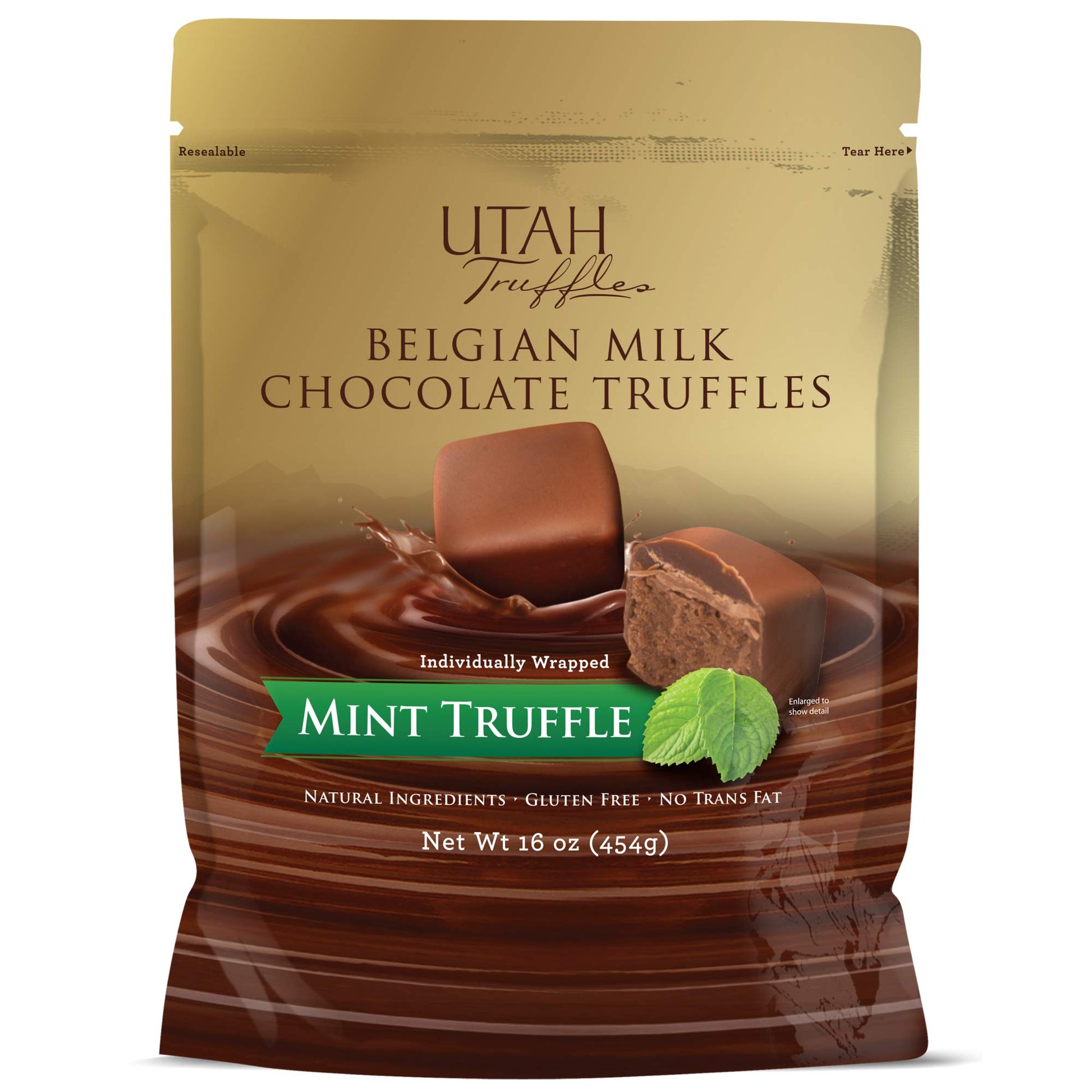 Utah Truffles Belgian Milk Chocolate Mint Individually Wrapped Pouch  Naturally Gluten Free  Gourmet Smooth Creamy Natural Truffle  16 Oz (Pack Of 2)