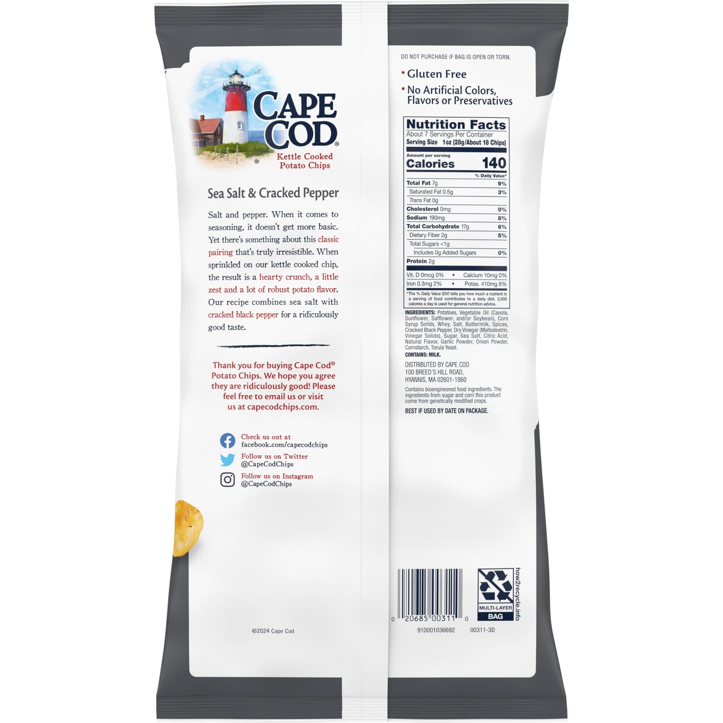 Cape Cod Potato Chips Sea Salt &  ed Pepper Kettle Chips, 7.5 Oz