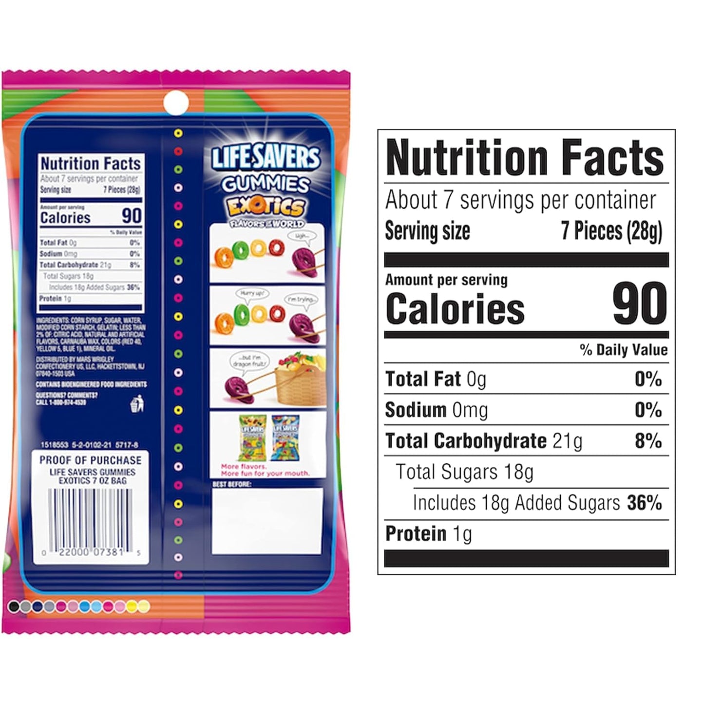Lifesavers Exotics Candy Gummies - 7 oz Bags (Pack of 3) - With Mighty Merchandise Bag Clip
