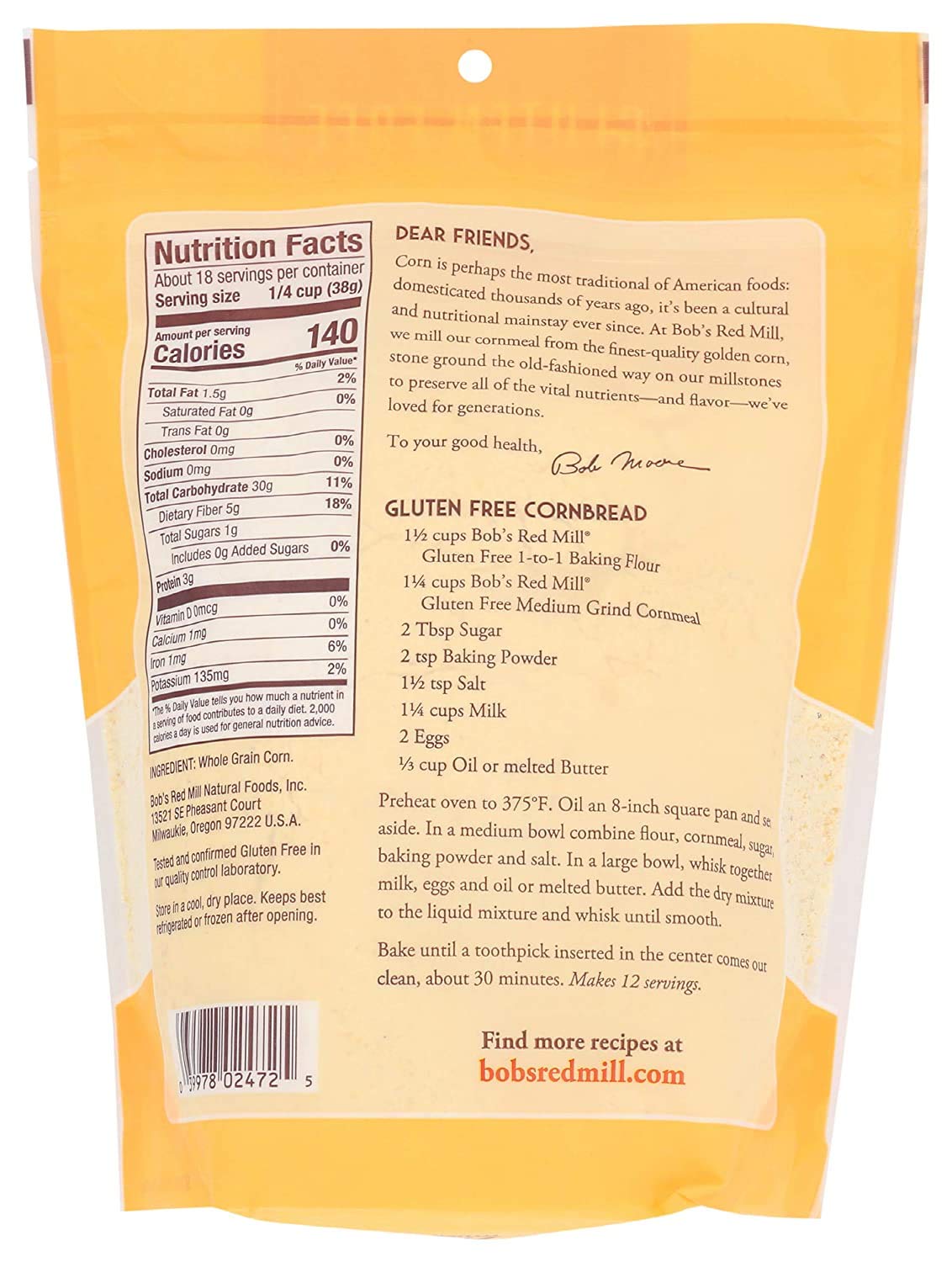 Bob'S Red Mill Medium Grind Cornmeal Gluten Free 24 Ounce (Pack Of 2)