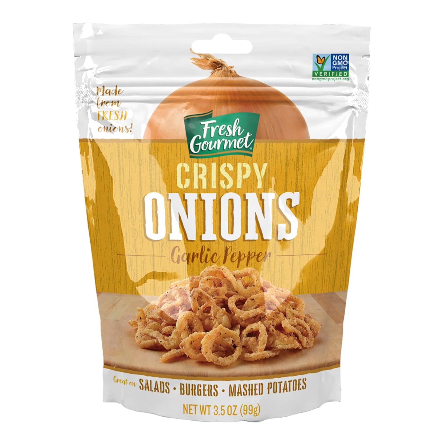 Fresh Gourmet Garlic Pepper Crispy Onions | Low Carb | Crunchy Snack And Salad Topper 3.5 Ounce (Pack Of 12)