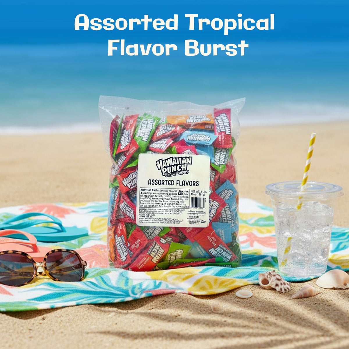Adams & Brooks, Inc. Hawaiian Punch Chews Fruity Chewy Individually Wrapped, Bulk Candy Chews (3 Pound) (Assorted Flavors)