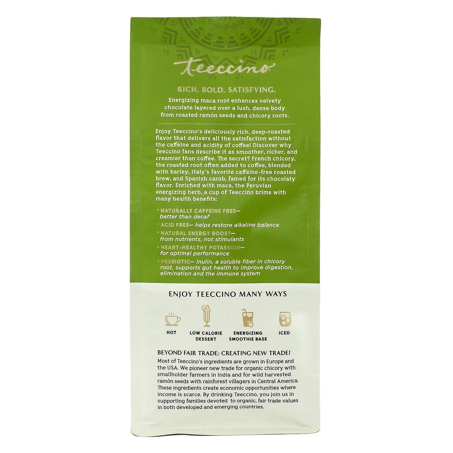 Teeccino Maca Chocolaté Ground Herbal Coffee Alternative, Dark Roast, Caffeine Free, 11 Ounce (Pack of 6)
