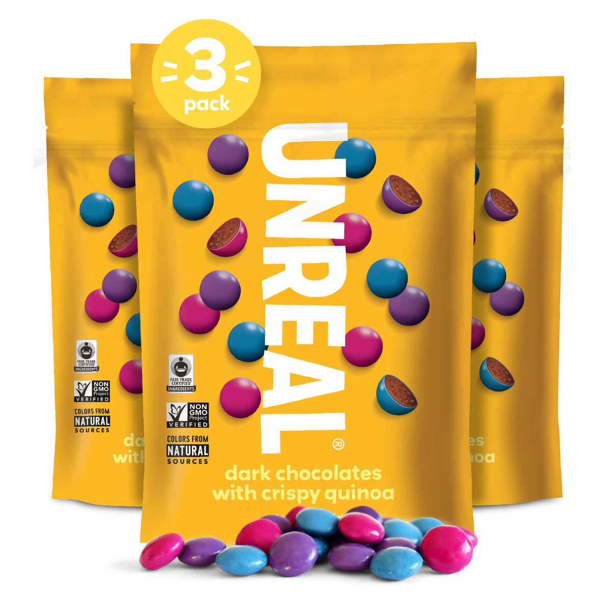 Unreal Dark Chocolate with Crispy Quinoa, Zero Sugar Alcohols, Non-GMO, 5 Oz (Pack of 3)