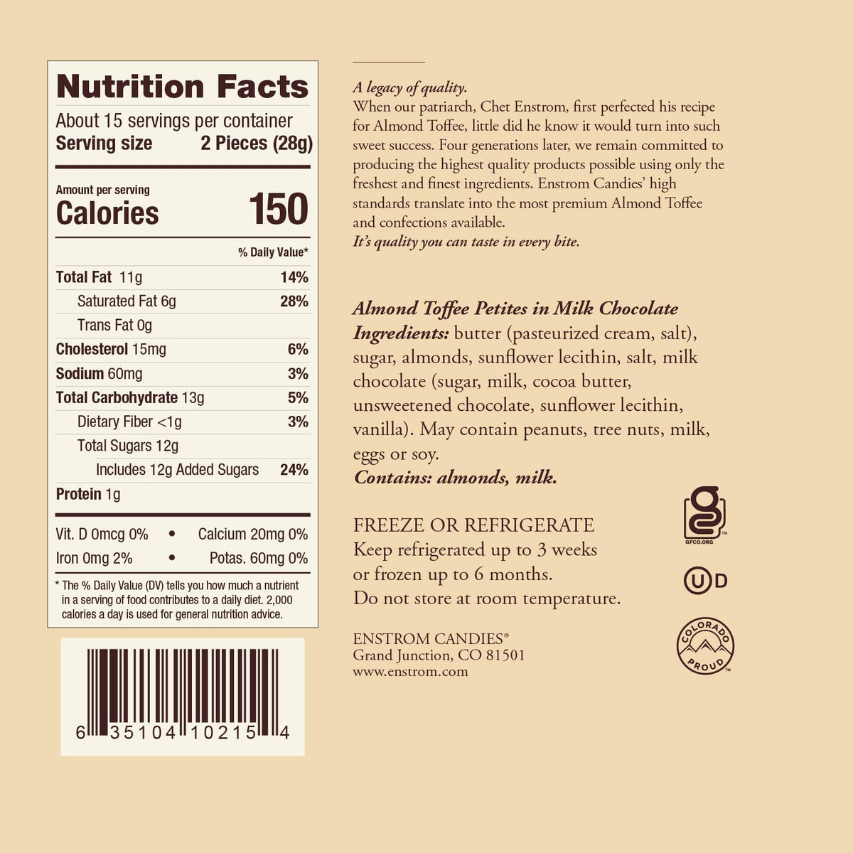 Enstrom Combo Almond Toffee Petites 30Oz Box | Bite-Size | Gluten Free | Kosher Dairy | All Natural