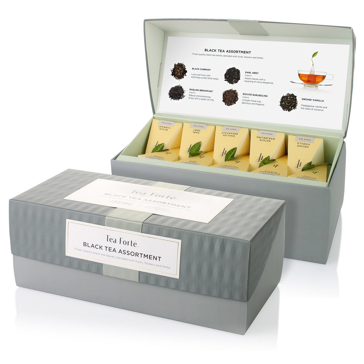 Tea Forte Presentation Box Tea Sampler Gift Set, 20 Assorted Variety Handcrafted Pyramid Tea Infuser Bags (Black Tea)