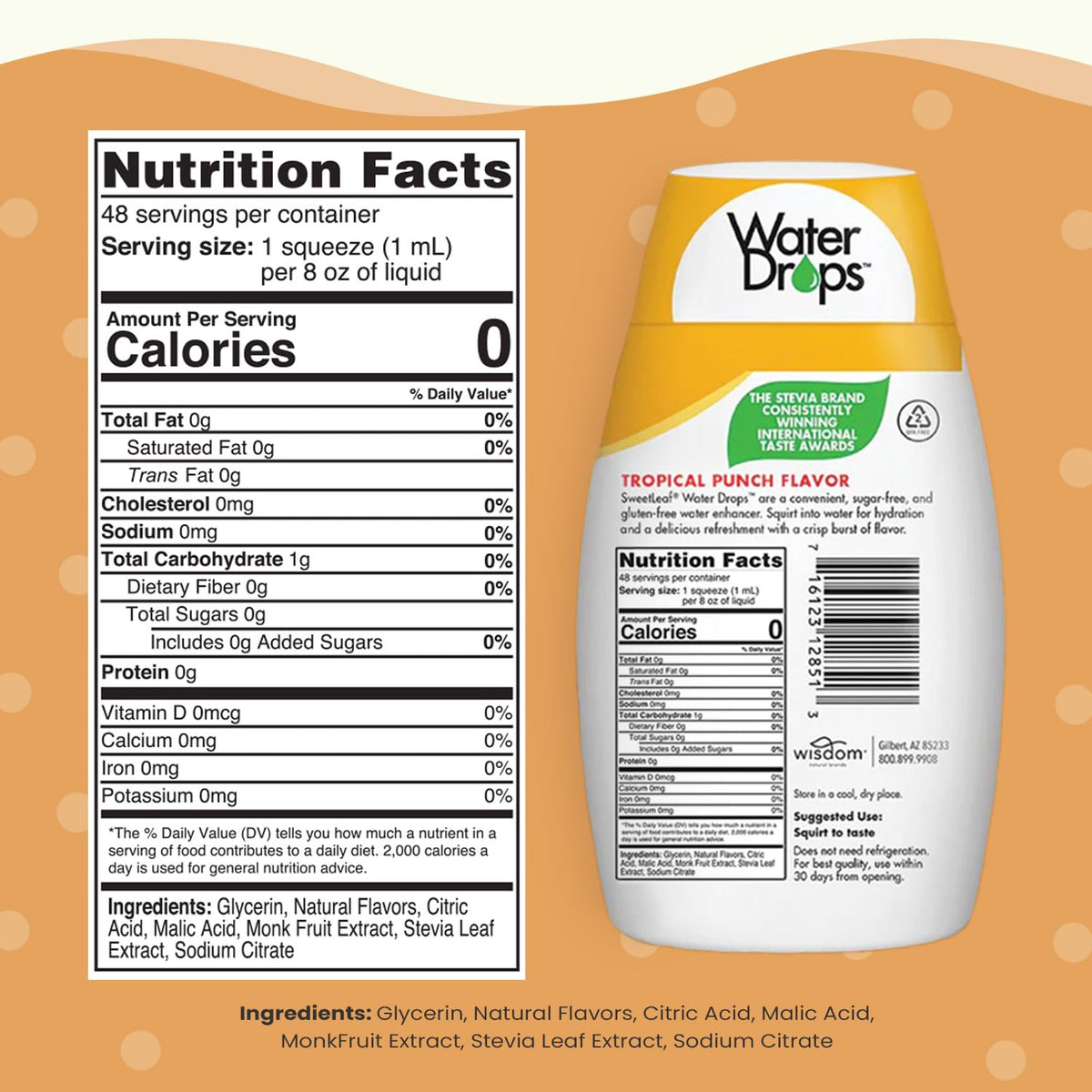 Sweetleaf Water Drops, Tropical Punch - Sugar-Free Water Enhancer Drops, Stevia & Monk Fruit Sweetener Water Flavoring, 1.62 Oz