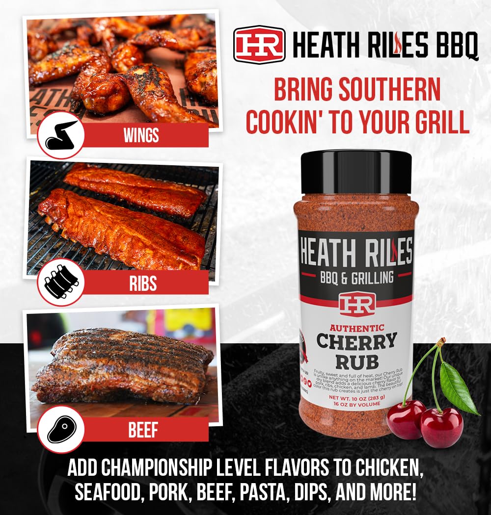Heath Riles BBQ Cherry Rub Seasoning Shaker, 10 oz - Champion Pitmaster Recipe