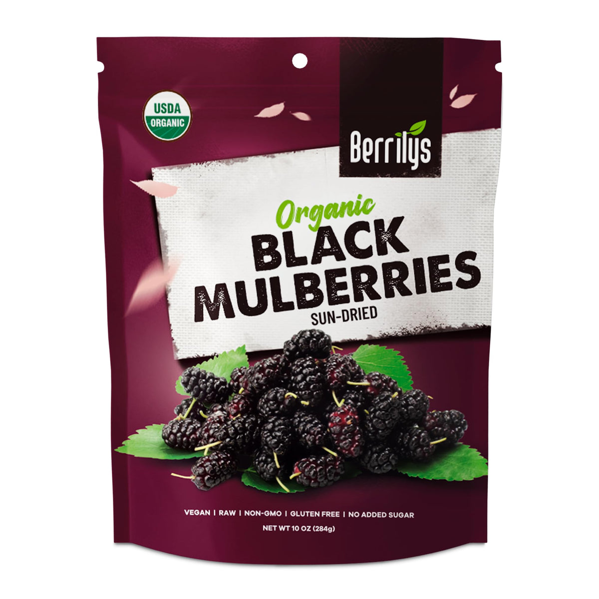 Berrilys Organic Dried Mulberries, Non-GMO, Unsulfured, Raw, 10 oz, Vegan Snack
