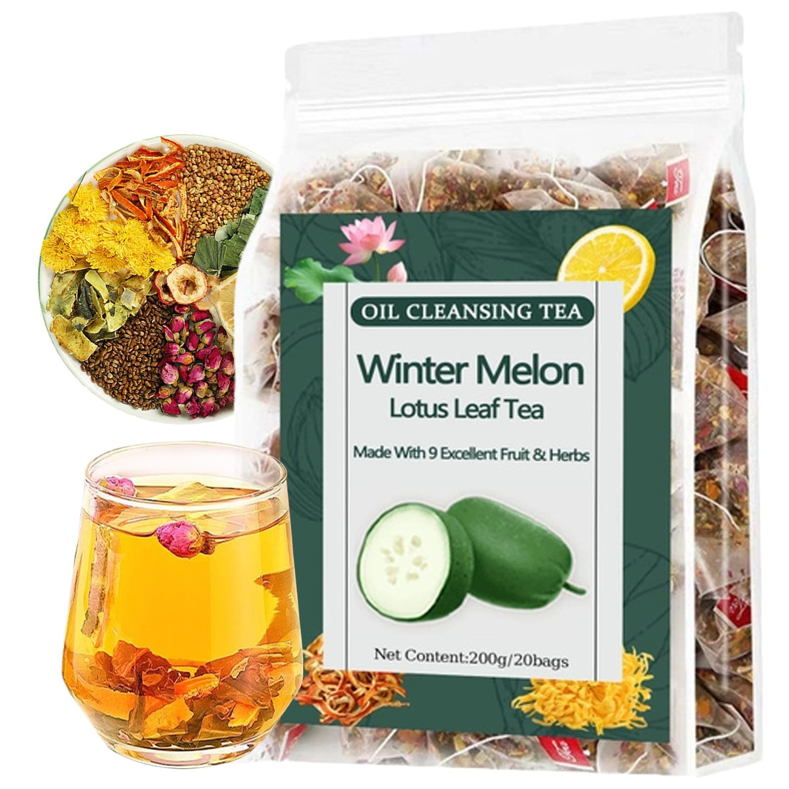 Aultink Winter Melon Lotus Leaf Tea - 10g x 20 Bags, Herbal Blend with Chrysanthemum, Natural Ingredients, 1PCS