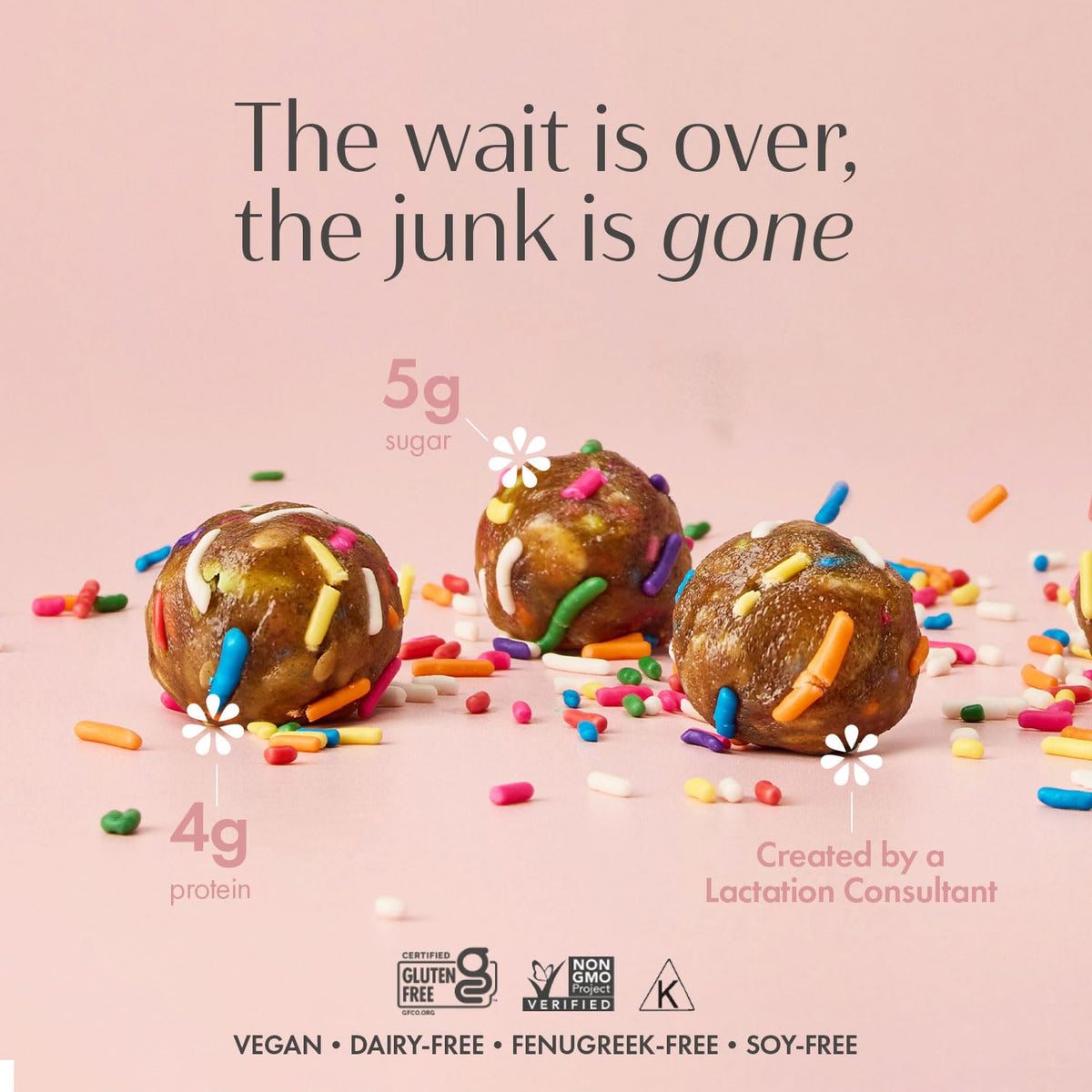 Boobie Lactation Cookies, Birthday Cake | Vegan, Gluten-Free, Dairy-Free, Soy-Free Plant-Based Protein + Prebiotics | 5g Sugar,
