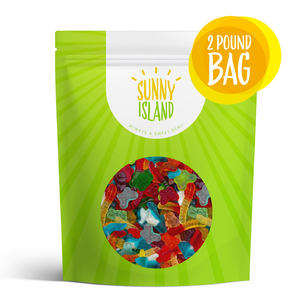 Gummy Candy Mix | 2-Pound Bag | Blue Sharks, Bears, Worms, Butterflies - Party Favors