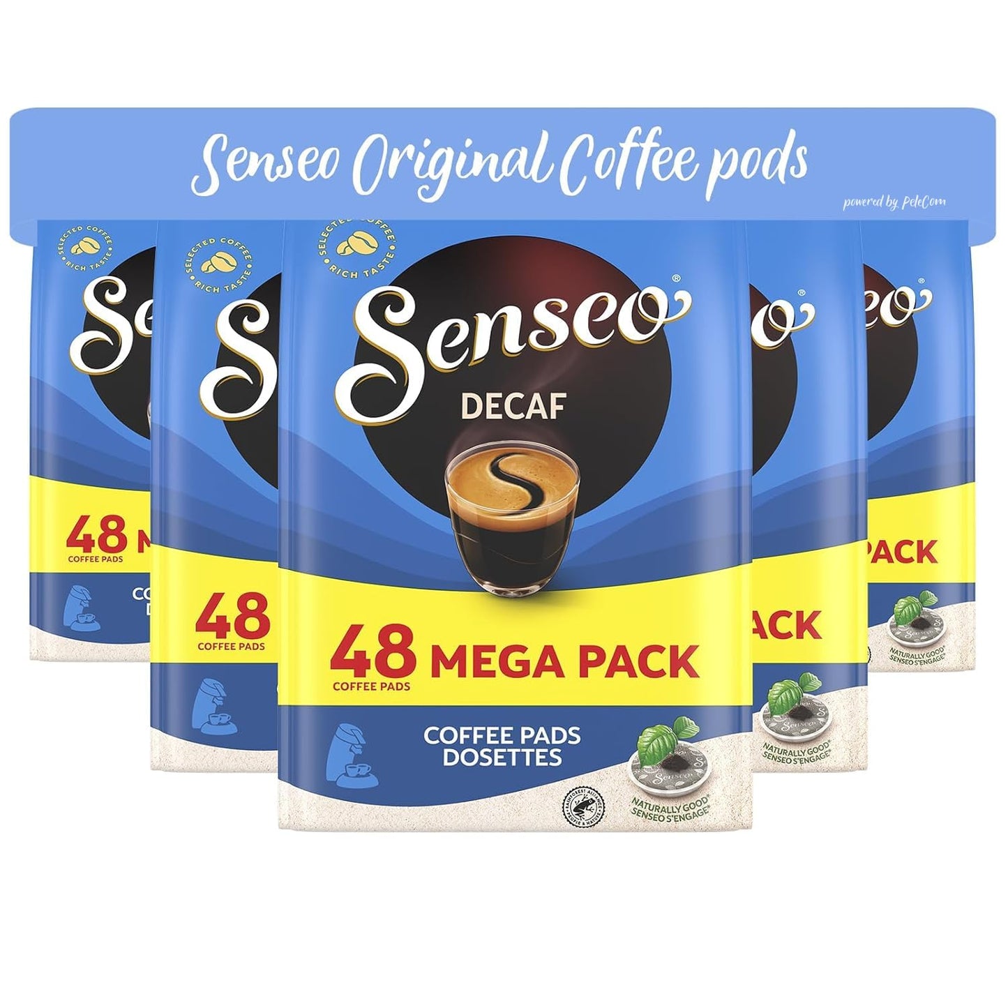 Senseo Decaf Medium Roast Coffee Pods - 240 Count (5 Packs) - Smooth & Balanced Flavor with Rich Crema - Single-Serve Compostable Coffee Pads Compatible with Senseo & PeleCom Machines
