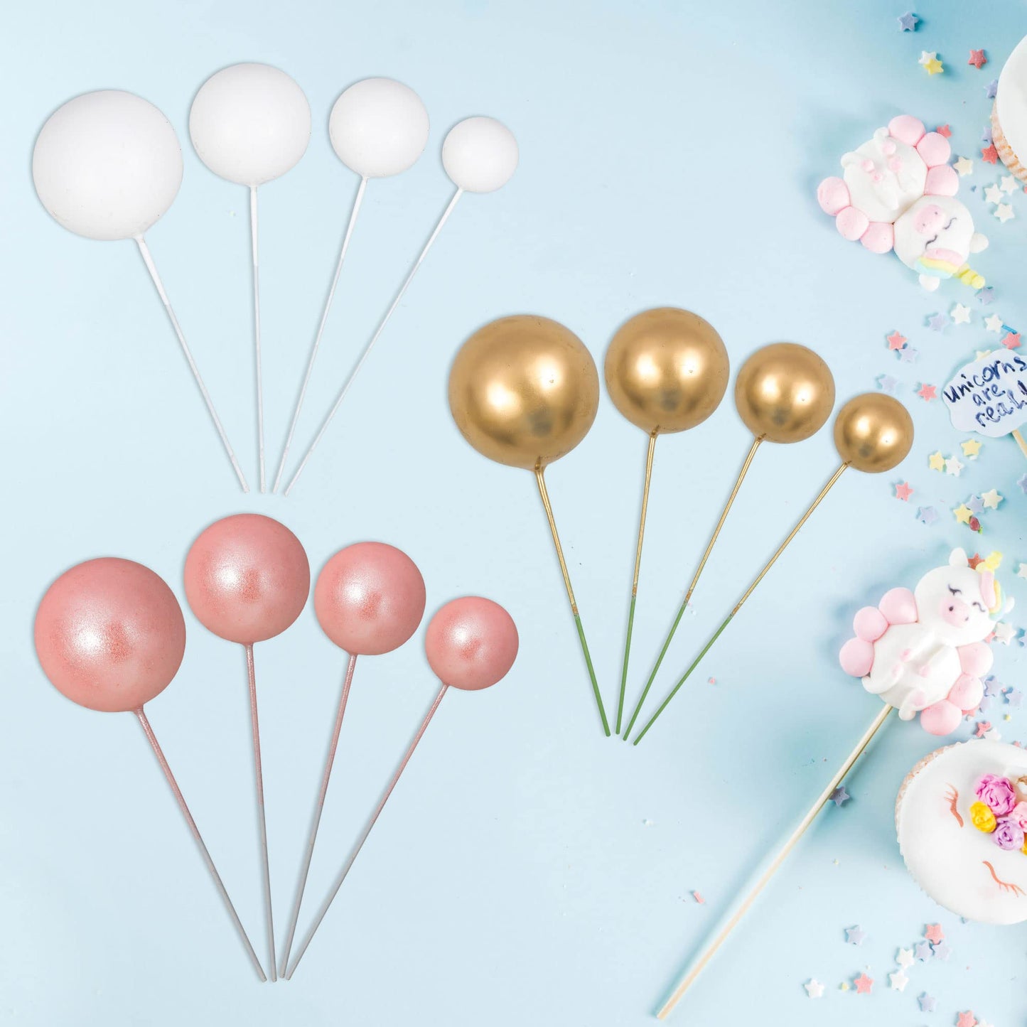 Gyufise 30Pcs Balls Cake Topper Mini Balloons Cake Toppers Foam Ball Cake Decorations Balloon Cake Topper Ball Shaped Cake Inser