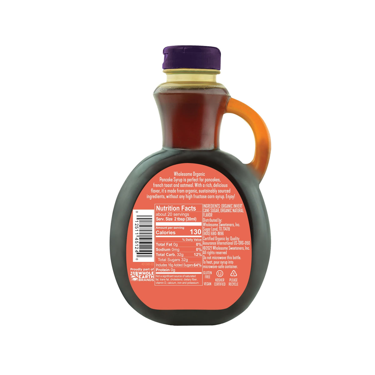 Wholesome Sweeteners 20-Ounce Organic Pancake Syrup, Non GMO, Gluten Free & Vegan, Perfect for Pancakes, Waffles and More, 6 Pac