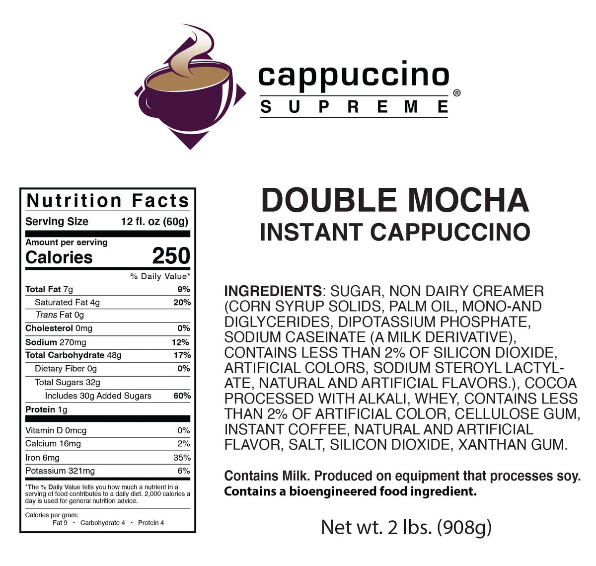 Cappuccino Supreme 2 Lb Bag Double Mocha Instant Cappuccino Mix
