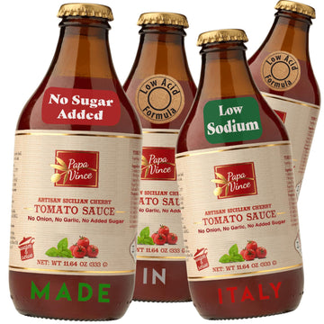 Papa Vince Pasta Tomato Sauce: Low Acid Garlic-Free Formula, Low Sodium, No Onion No Added Sugars. Non-Gmo Gluten Free. Organic