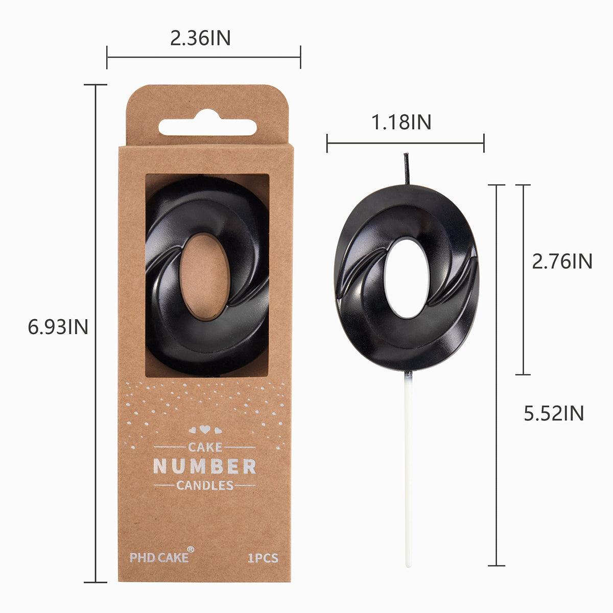 PHD CAKE Birthday Candles - Black Number 0, 2.76 Inch Wax Cake Decoration