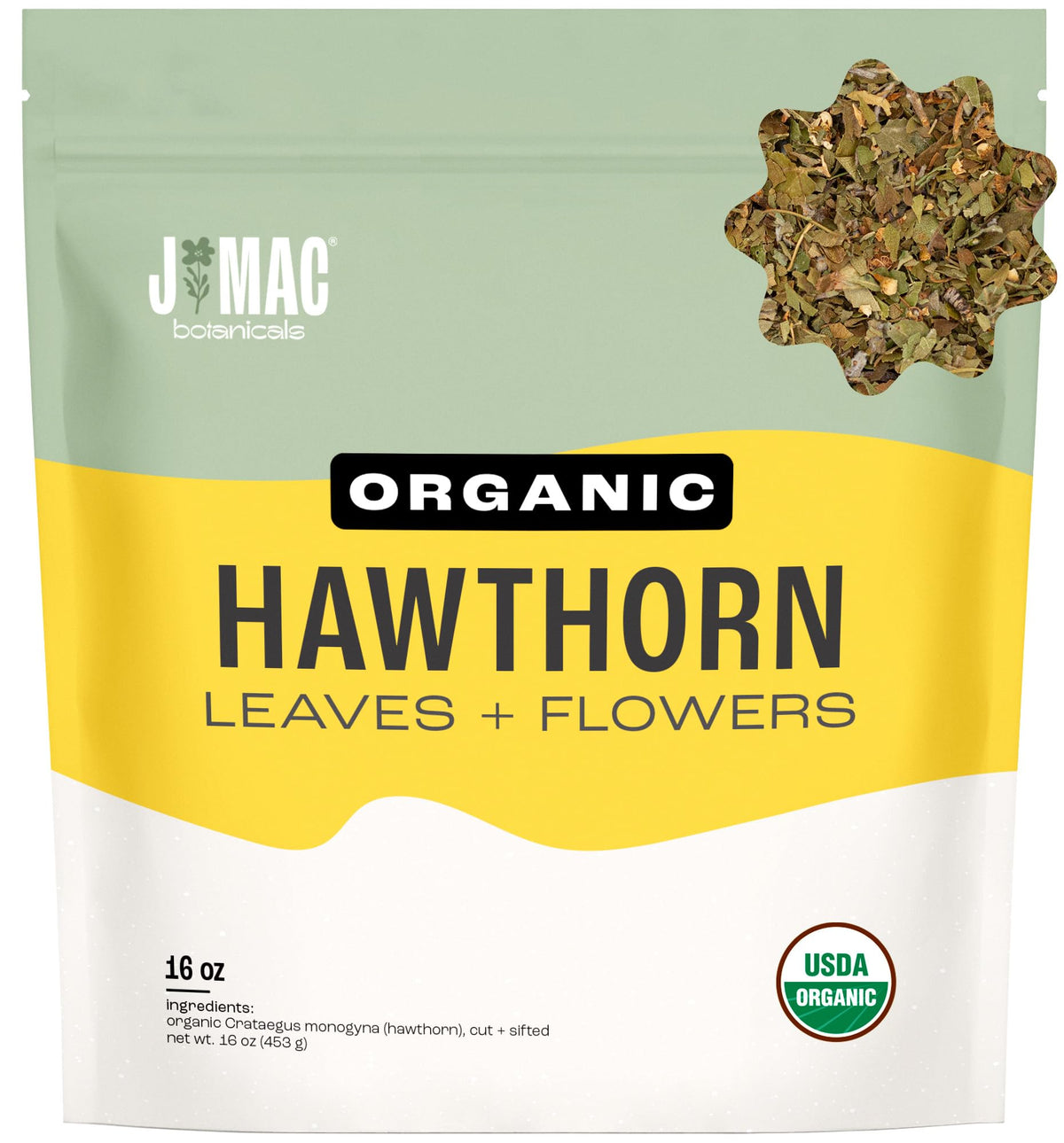J MAC BOTANICALS Organic Hawthorn Leaf and Flower Dried Herbs 16 oz