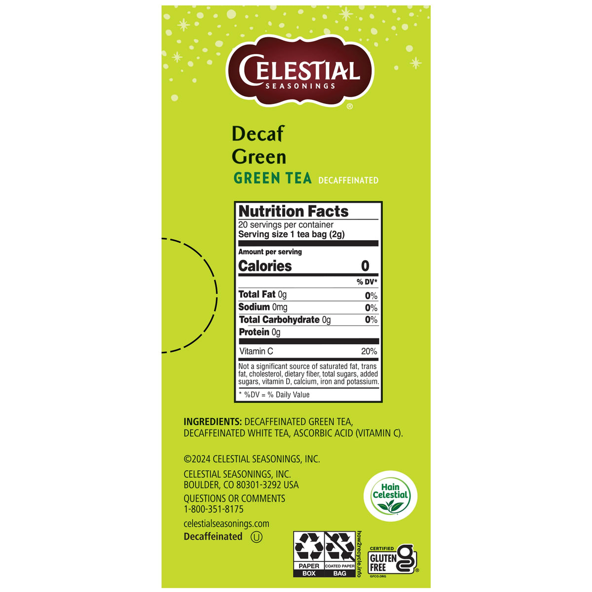 Celestial Seasonings Decaf Green Tea Bags 20 Tea Bags