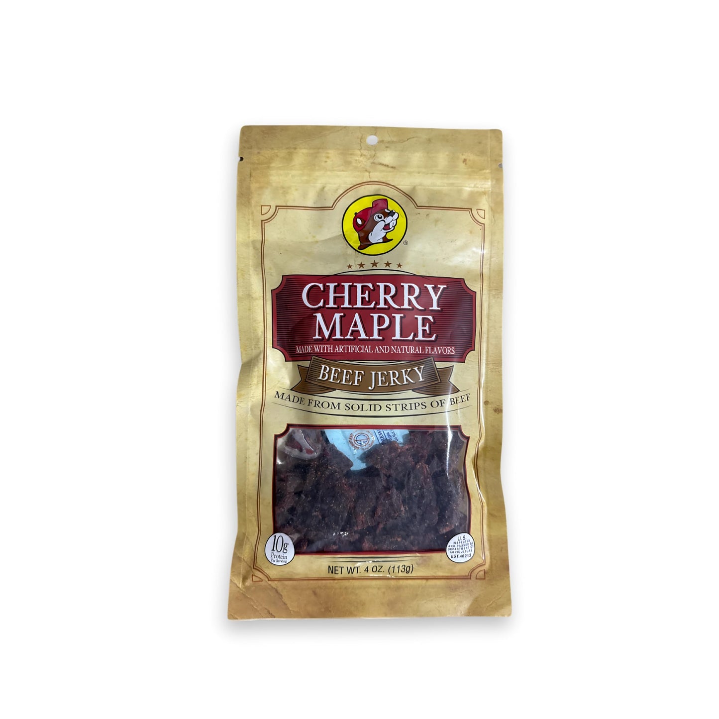 Buc-ees Smoked Cherry Maple Beef Jerky - 100% Lean, 10g Protein, 4 Ounce Bag