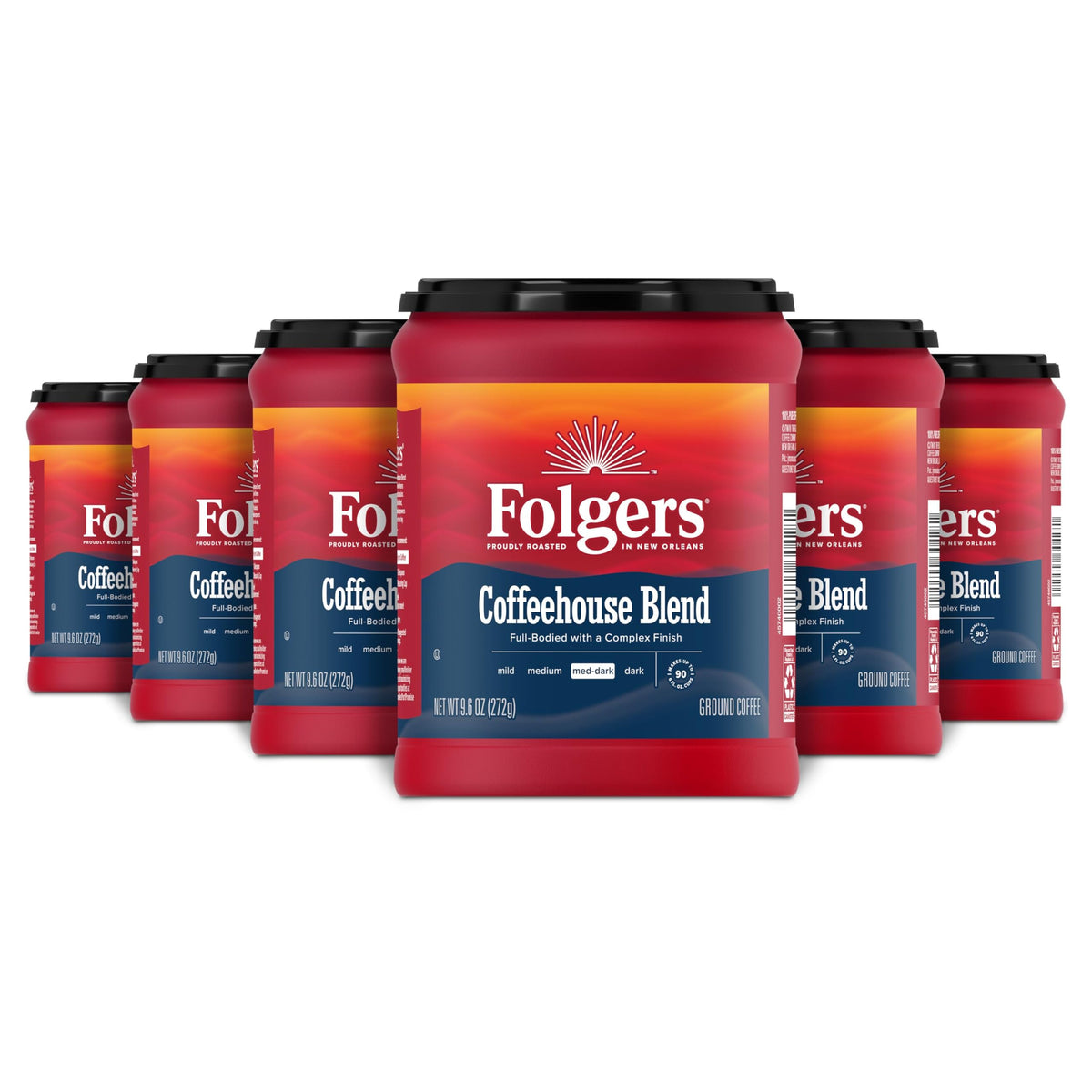 Folgers Coffeehouse Blend Medium Dark Roast Ground Coffee, 9.6 Ounces (Pack Of 6)