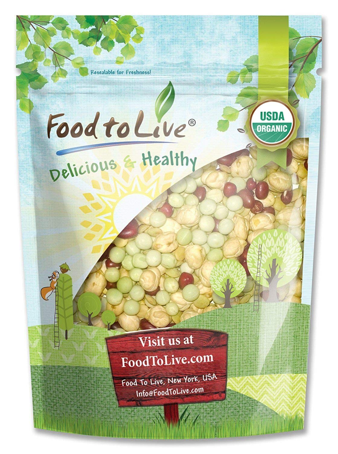 Food to Live Organic Crunchy Mix of Sprouting Beans, 1 Pound - Non-GMO, Kosher, Non-Irradiated, Vegan, Raw, Dried, Bulk - Organi