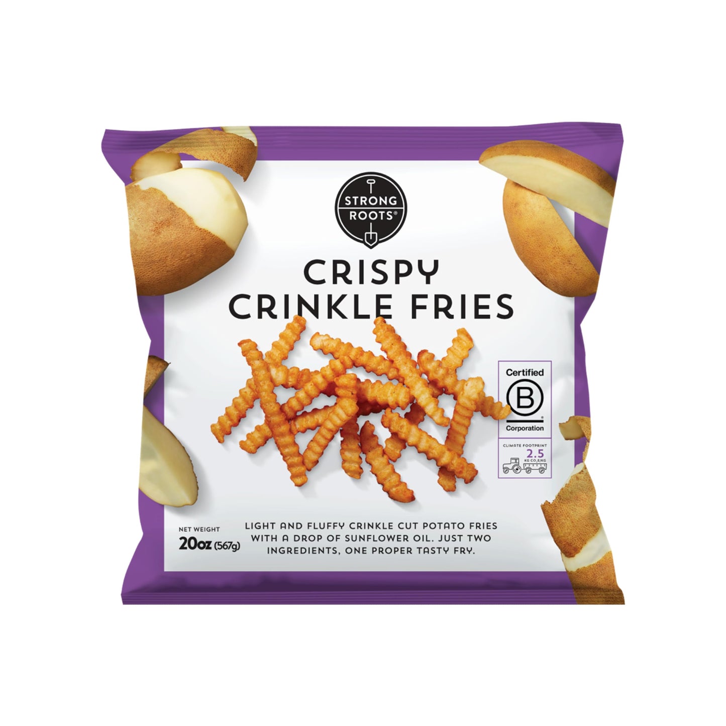 Strong Roots Crispy Crinkle Fries, 20 oz., Vegan & Gluten Free Frozen Fries, Low in Sugar, Salt & Saturated Fat, No Trans Fat