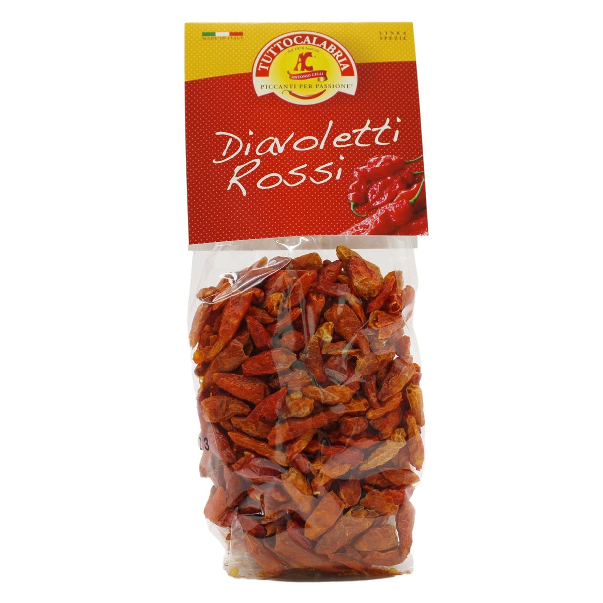 calabrian Diavoletti Rossi Small Dried Spicy Hot chili Peppers 50g All Natural Non-gMO Product of Italy Tuttocalabria