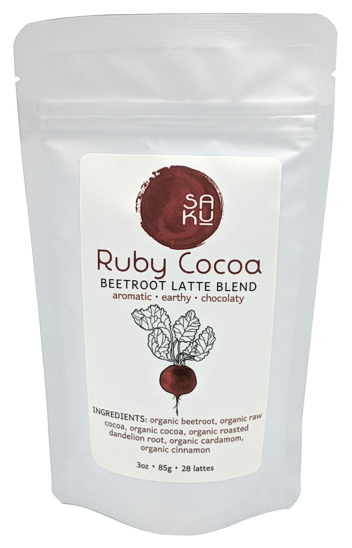 BE SAKU Ruby Cocoa Beetroot Latte Blend, Super Food Latte, 3oz Bag