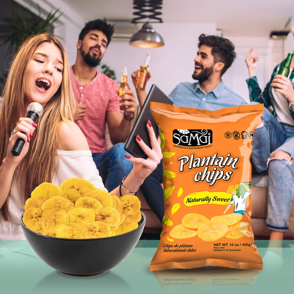 Samai Plantain Chips - Gluten Free, All Natural, Non-GMO, Kosher - 15oz (Pack of 3)