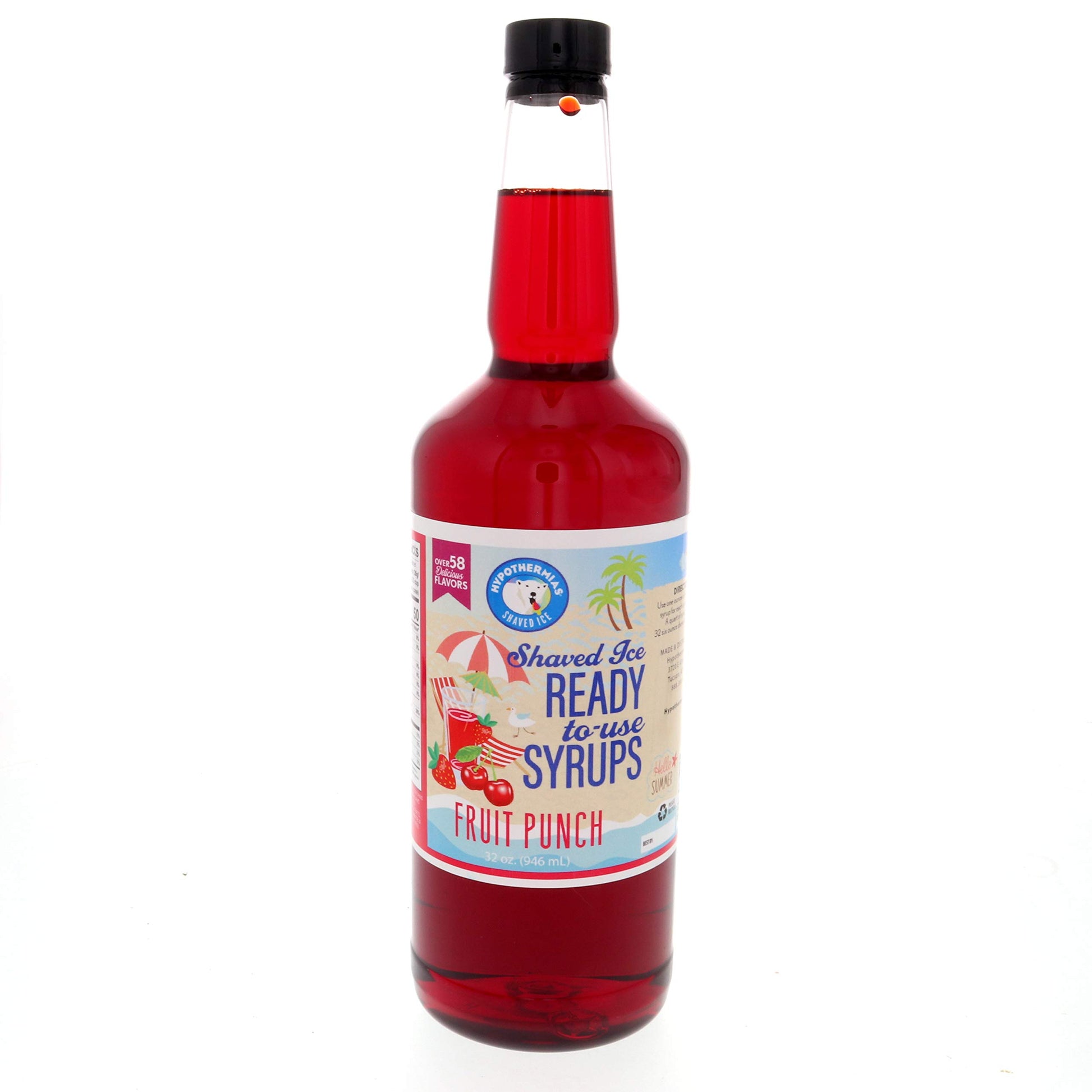 Hypothermias Fruit Punch Snow Cone Syrup - 32 Fl Oz, Made with 100% Pure Cane Sugar, No Corn Syrup, Ready to Use