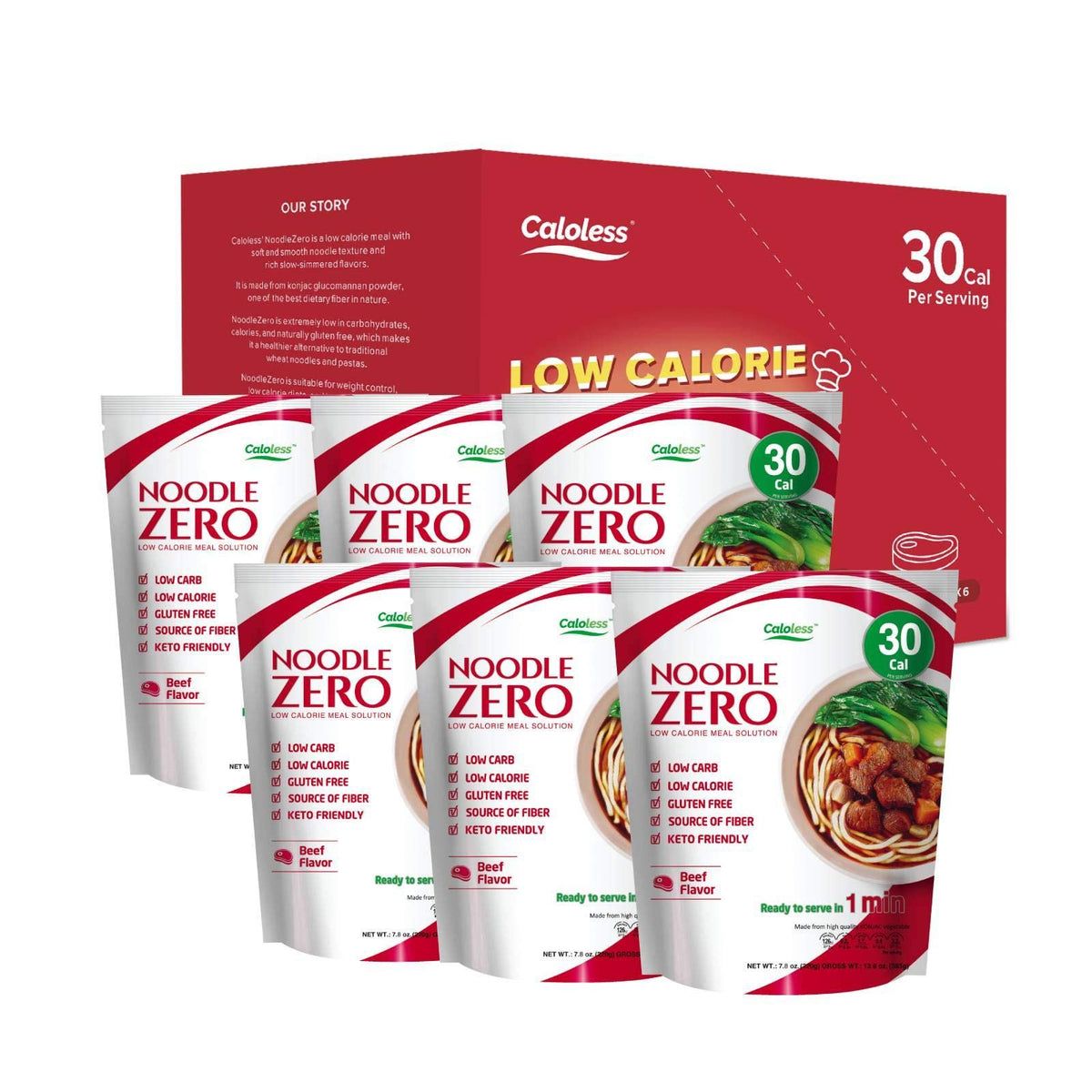 Caloless Konjac Shirataki Noodles 6-Pack Low Calorie Healthy Food (Beef)-Gluten Free, Keto Snacks, Non Gmo, Low Carbs Glucomanna