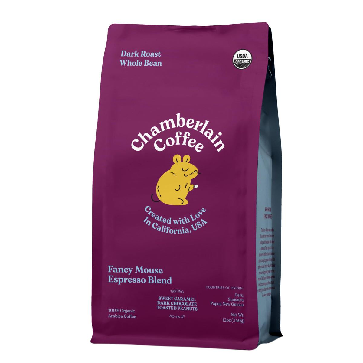 Chamberlain Coffee Fancy Mouse Espresso Blend - Extra Bold, Dark Roast, Organic Coffee, Whole Bean, 12Oz