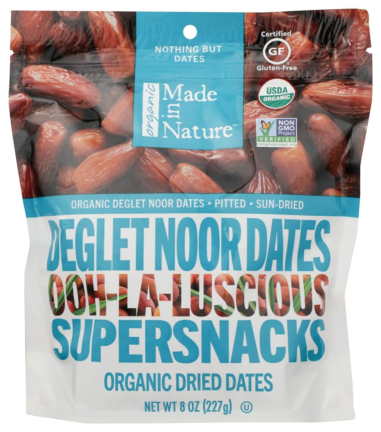 Made In Nature | Organic Dried Dates Deglet Noor Org | Non-GMO, Unsulfured Vegan Snack | 8 Ounce (Pack of 6)