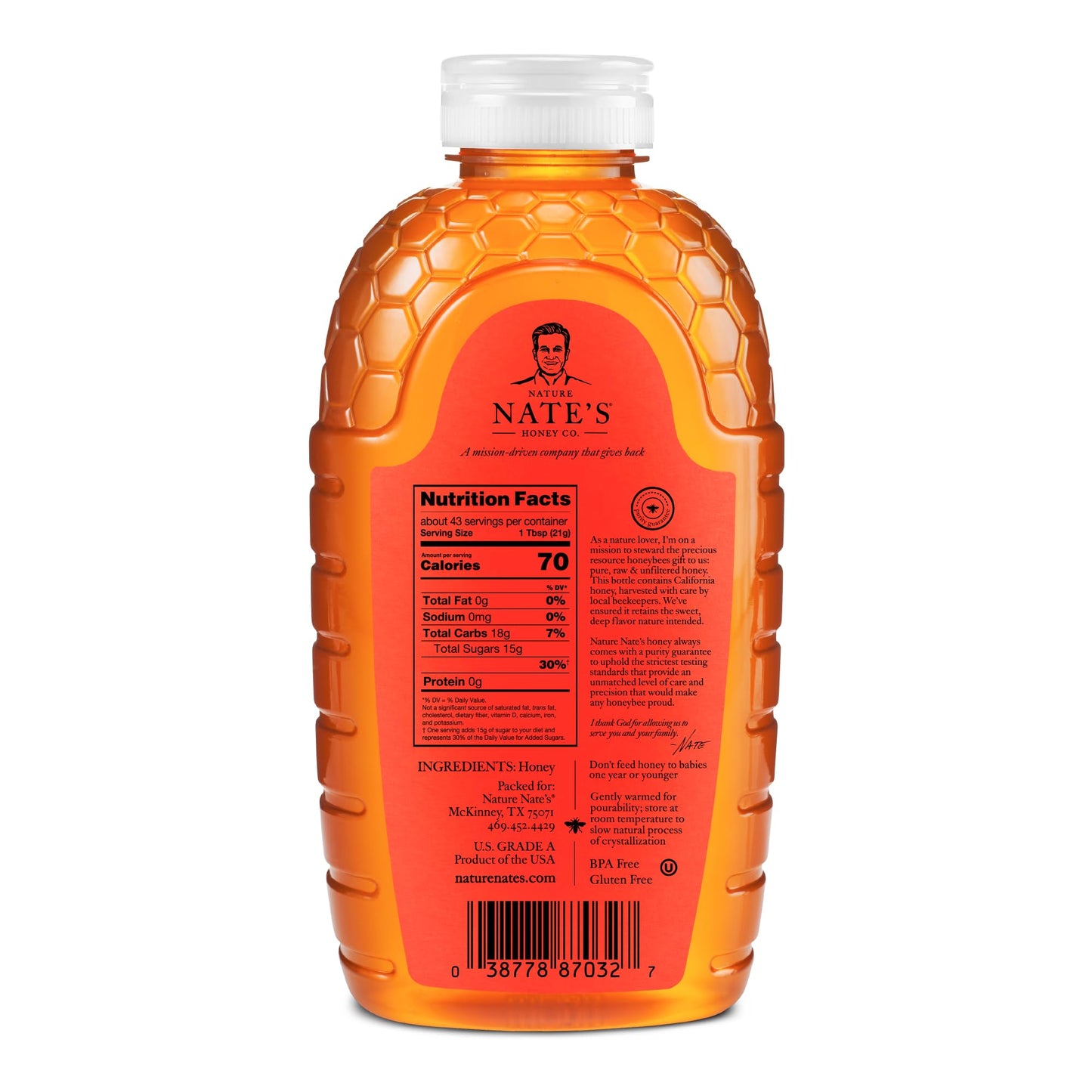 Nate s California 100% Pure, Raw & Unfiltered Honey - 32 oz. Squeeze Bottle - All-natural Sweetener (Pack of 2)