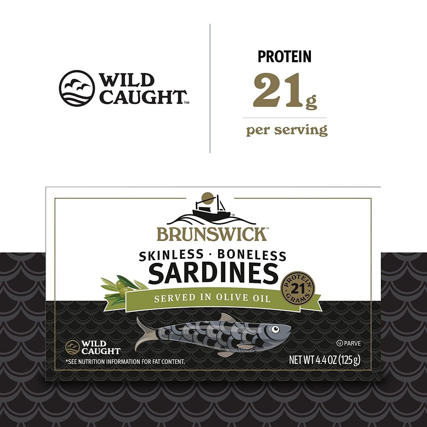 Brunswick Sardines in Olive Oil, Skinless & Boneless, 4.4 Ounce (Pack of 12)