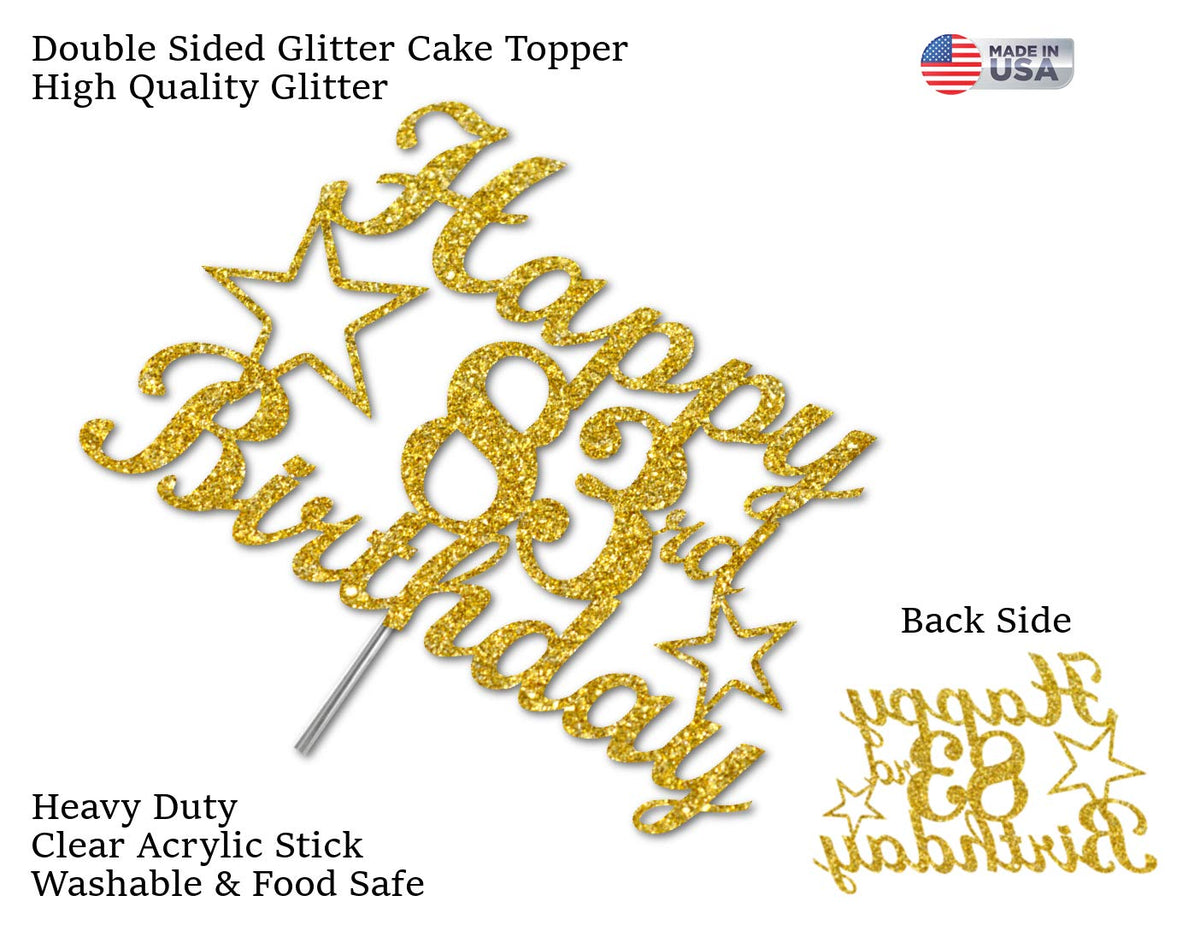 RokAPary 83rd Birthday Cake Topper, Gold Glitter, Sturdy Acrylic, Double-Sided, Premium Quality