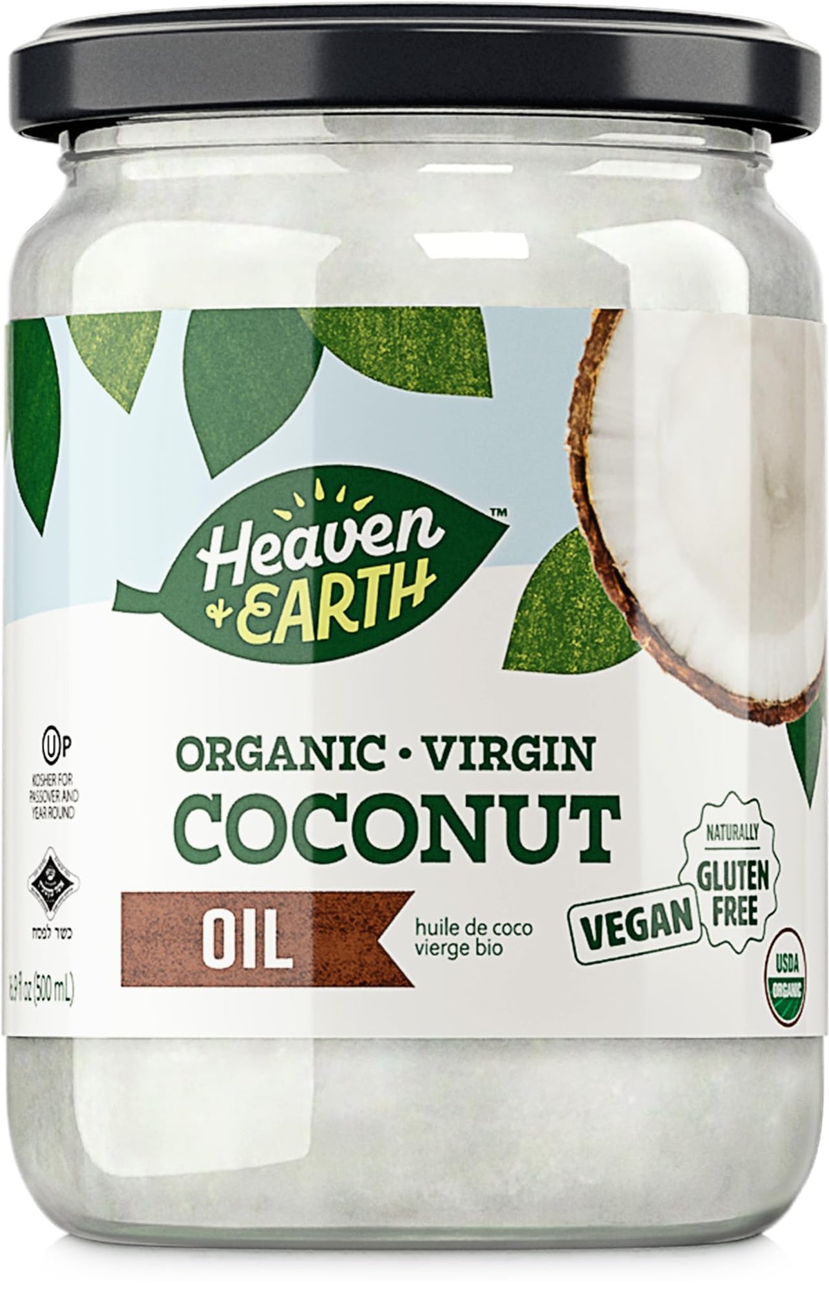 Heaven & Earth Usda Organic Unrefined Virflavor Blend Coconut Oil  16Oz | Glass Jar | Cold Pressed | Coconut Oil For Cooking  Hair & Skin | Kosher