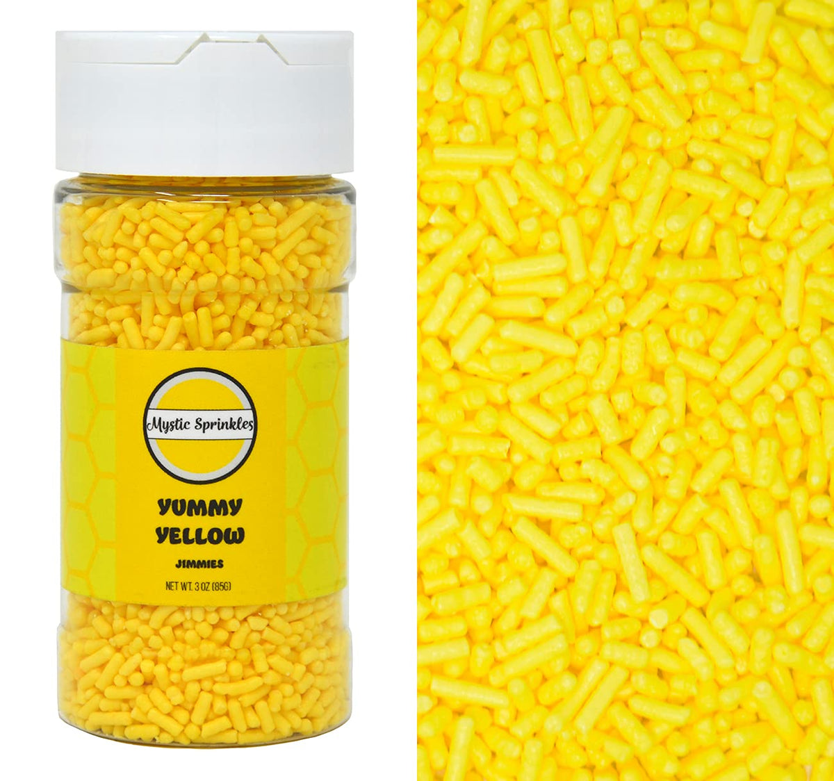 Mystic Sprinkles Solid Color Jimmy Sprinkles (Yummy Yellow Jimmies 3Oz)