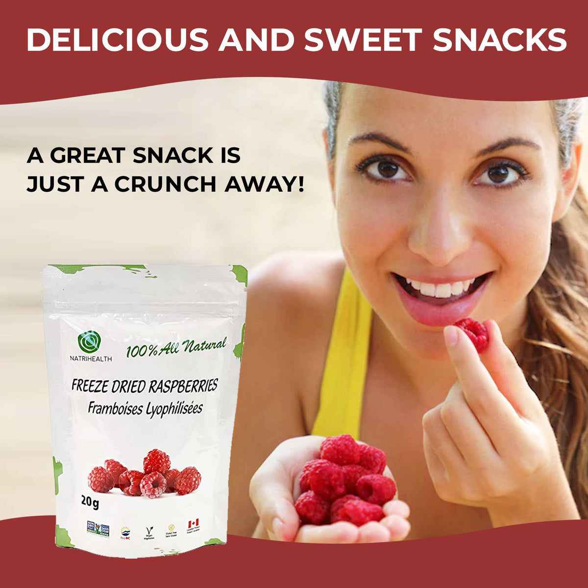 100% Canada Raspberries - Natrihealth Freeze Dried Raspberries 20G