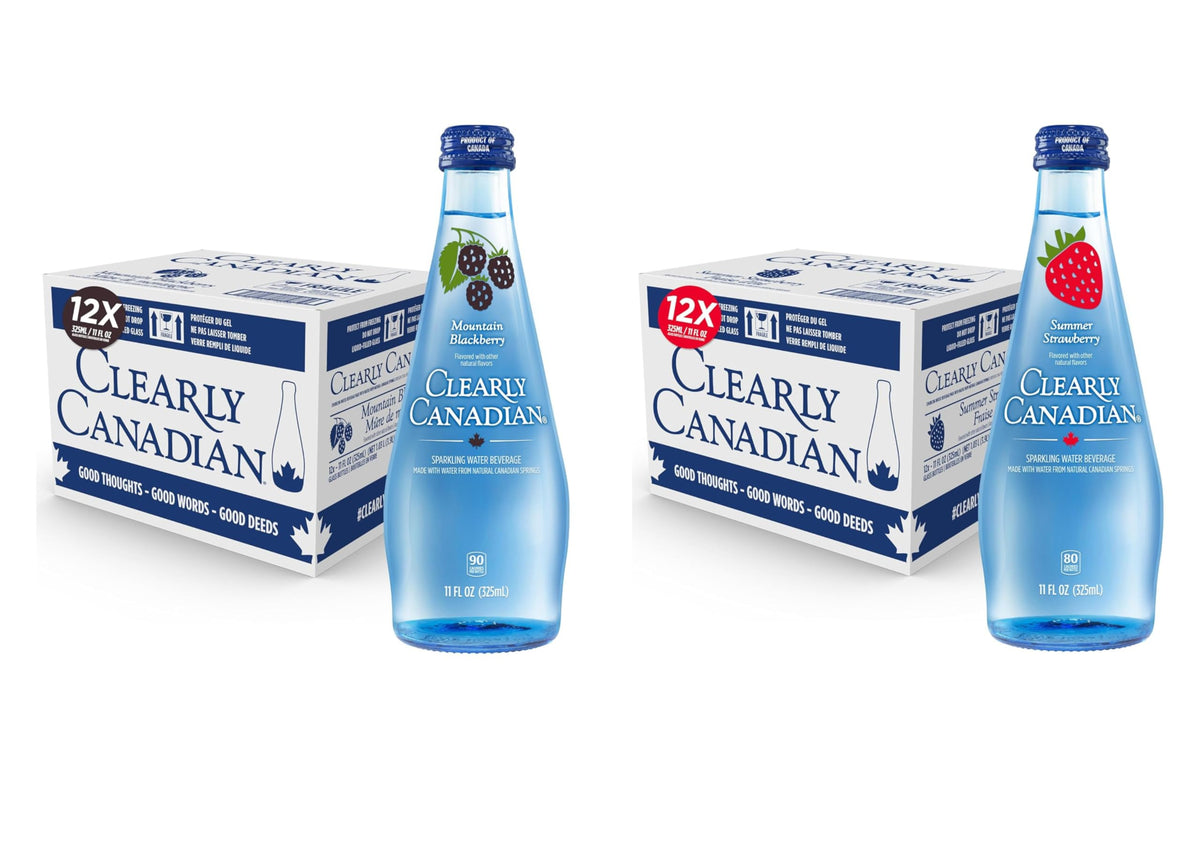 Clearly Canadian Sparkling Flavored Water  11 Oz Glass Bottles - Variety Of Refreshing Flavors  Top-Grade Carbonated Beverage  Available In 12-Pack And 24-Pack Options (24 Pack  Blackberry/Strawberry)