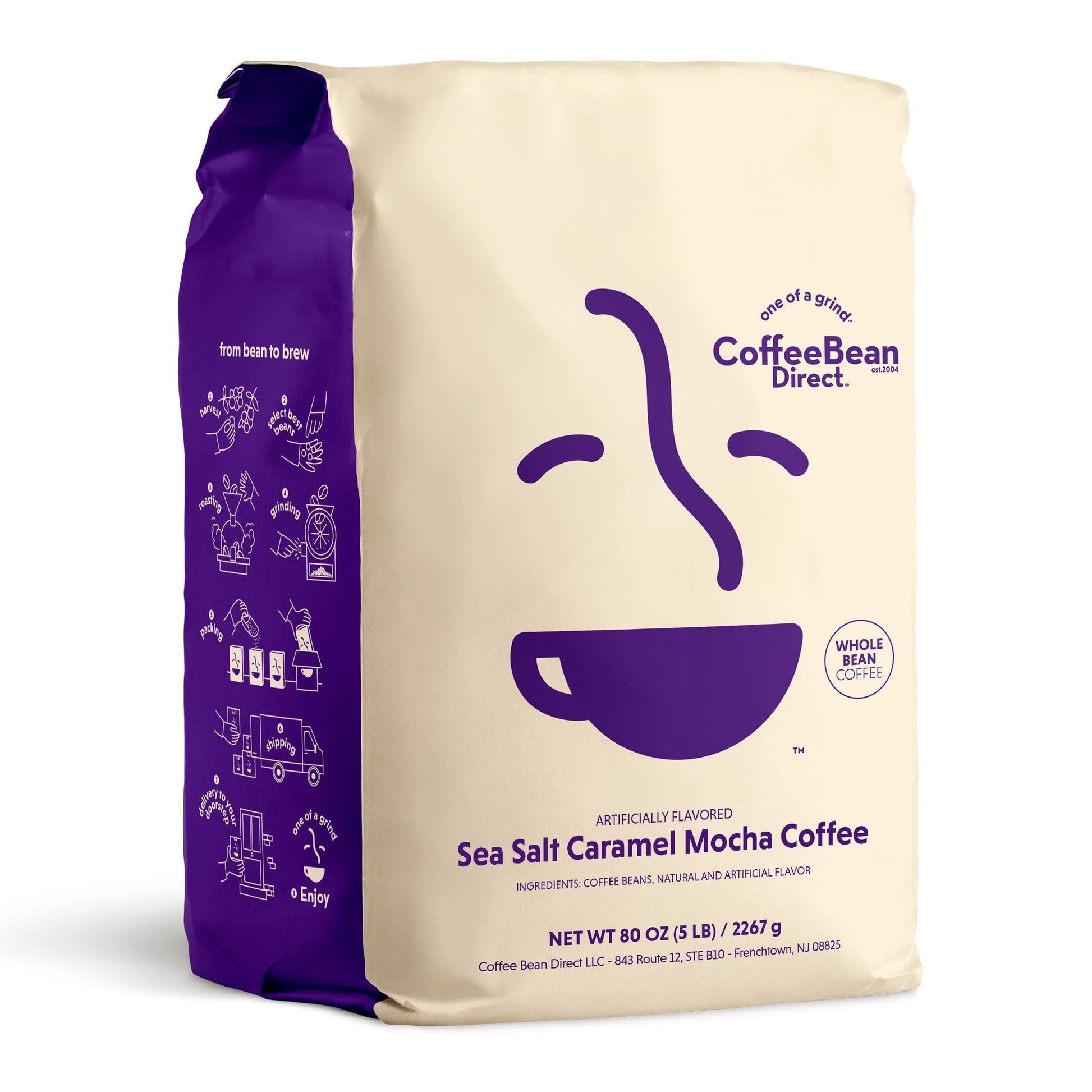 Coffee Bean Direct Sea Salt Caramel Mocha Flavored, Whole Bean Coffee, 5-Pound Bag
